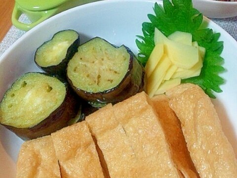 油揚げのサクサクとトロッと茄子・自家製薬味タレで☆